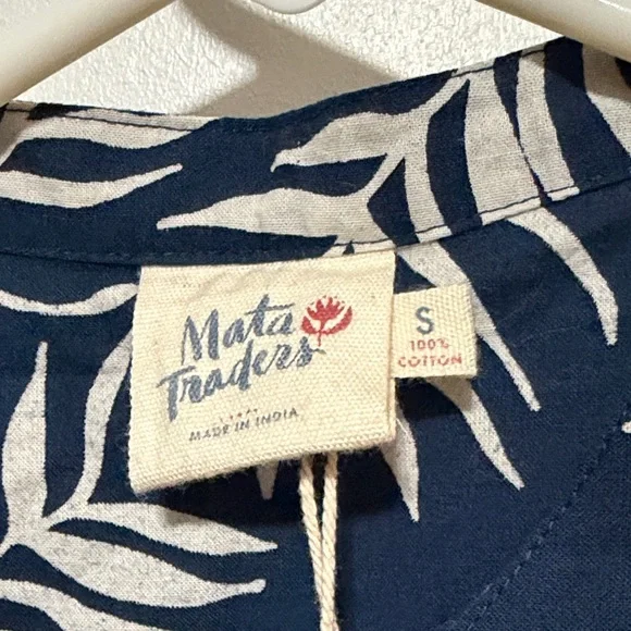 Mata Traders Monterey Navy and Cream Leaf Print Dress Small New - Picture 2 of 7